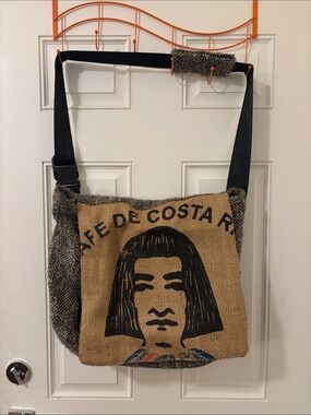 Burlap Graphic Messenger Bag in Brown and Black